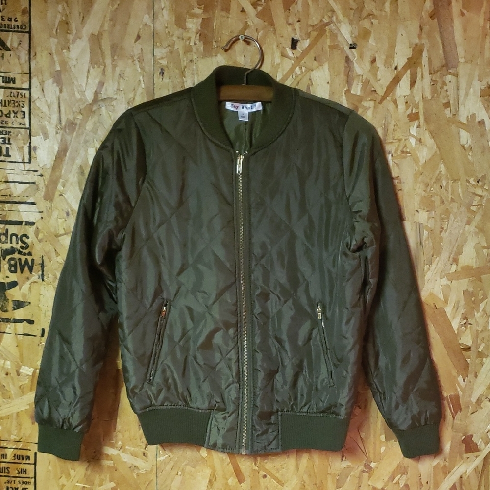 Say What? Dark Green Quilted Bomber Jacket